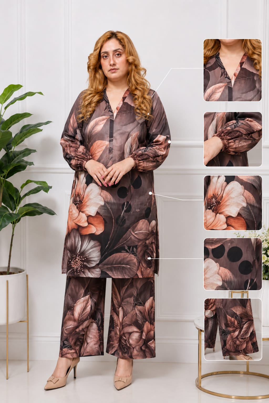Coffee Brown Doriya Lawn